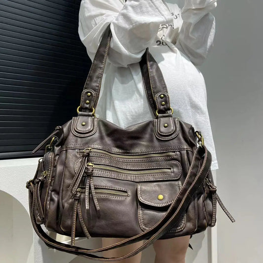 retro school shoulder bag, vegan leather - Elina